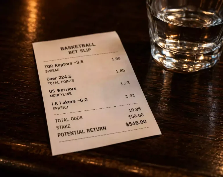 Basketball accumulator bet slip showing multiple legs with combined odds
