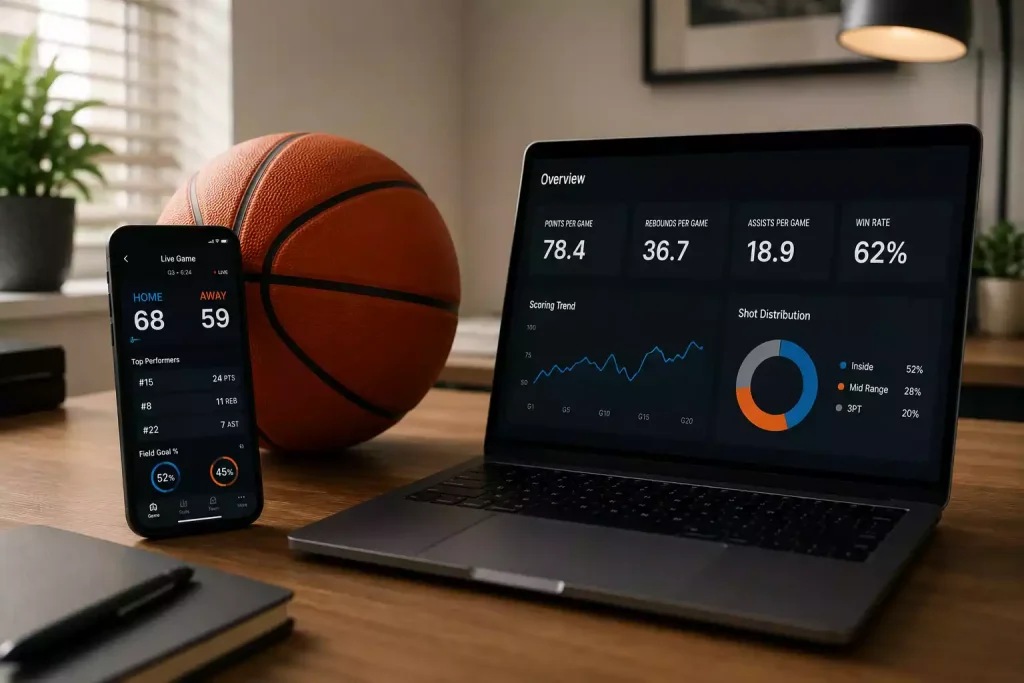 Side-by-side comparison of basketball betting on mobile phone and desktop computer