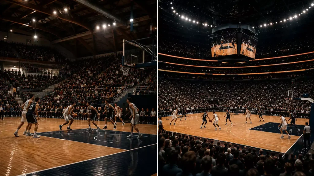 Side-by-side comparison of EuroLeague and NBA basketball with betting odds differences